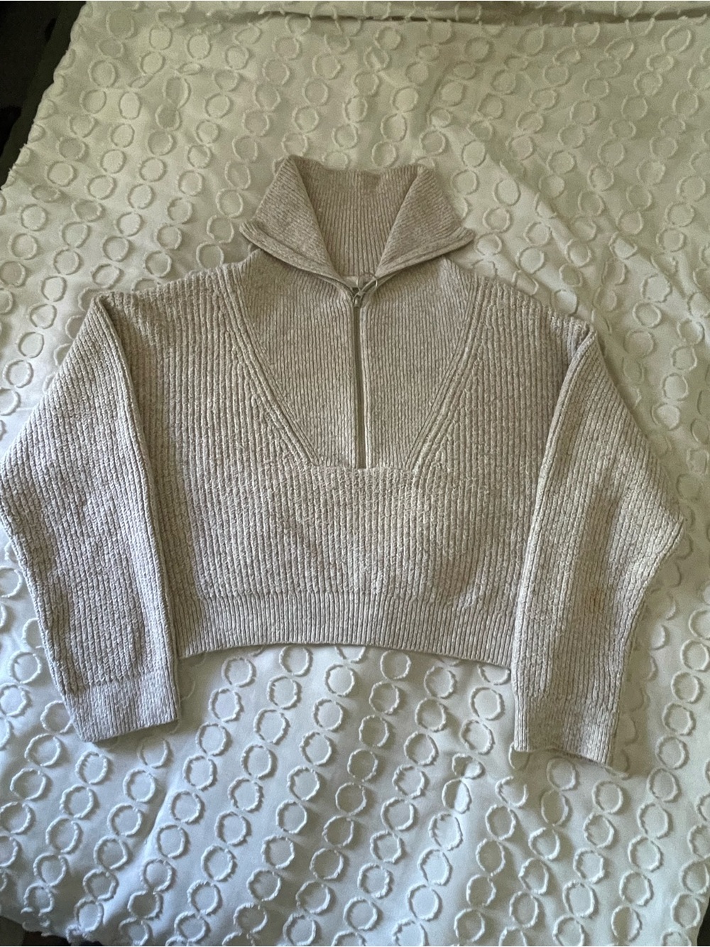 H&M Cozy Half-Zip Ribbed Knit Sweater Beige